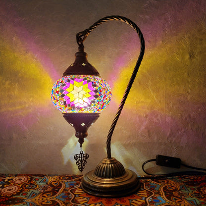 Turkish Mosaic Glass Handcrafted Swan Neck Style Bedside & Desk Lamp - 2096-1T