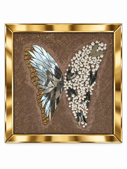 Handcrafted Silver Blossom Butterfly Wall Frame (70x70cm)