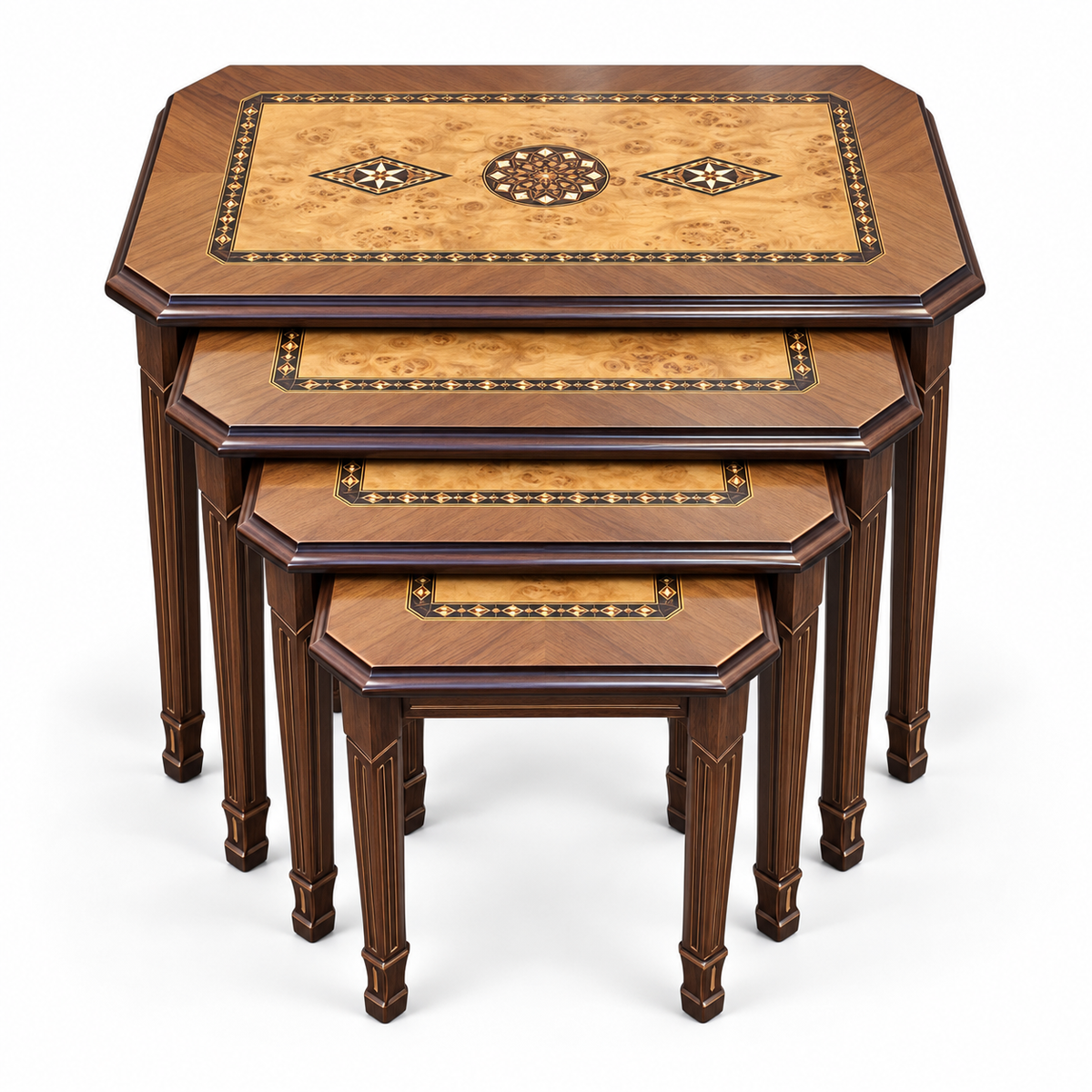 Anatolian Legacy Hand-Carved Mosaic Nesting Table Set 4in1
