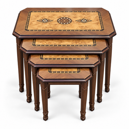 Anatolian Legacy Hand-Carved Mosaic Nesting Table Set 4in1