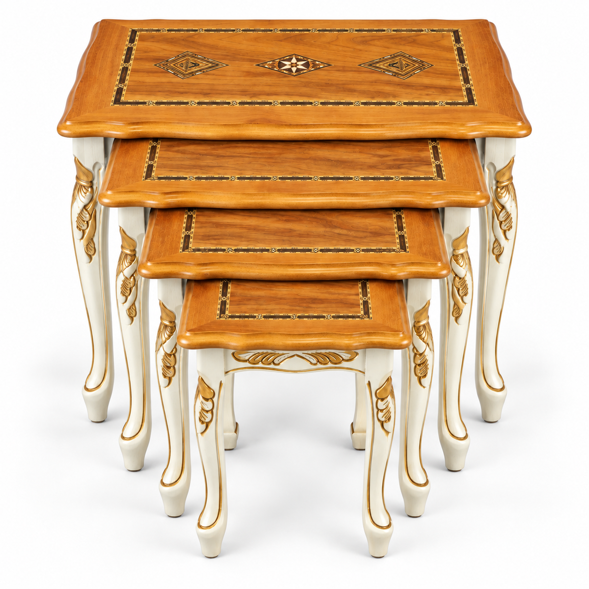 Anatolian Ivory Hand-Carved Beechwood Nesting Table Set 4in1