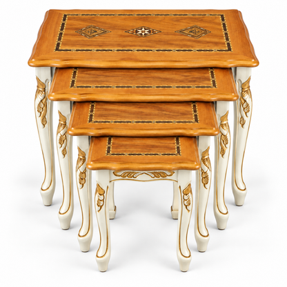 Anatolian Ivory Hand-Carved Beechwood Nesting Table Set 4in1