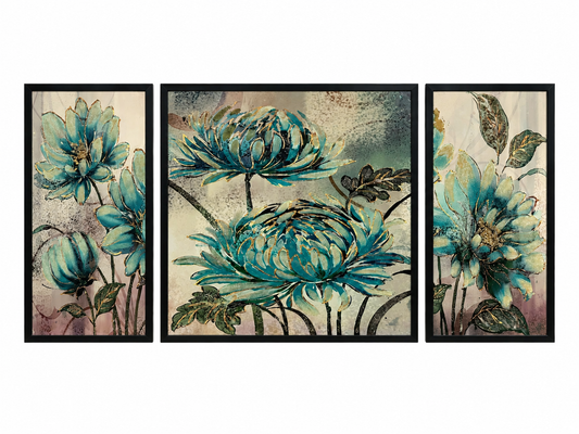 Handcrafted Teal Blossom Harmony 3-in-1  Wall Art Frame