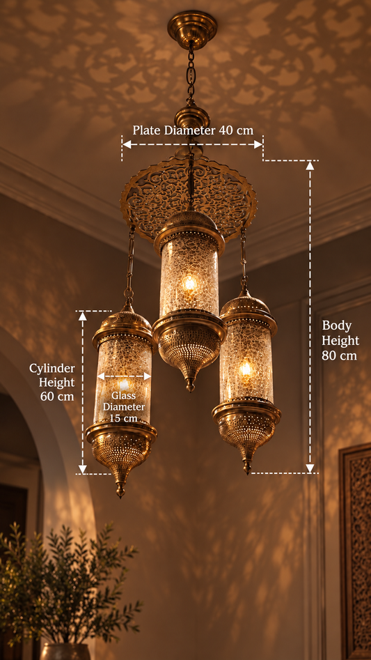 Ottoman Filigree Pyrex Glass Chandelier 3 Branches