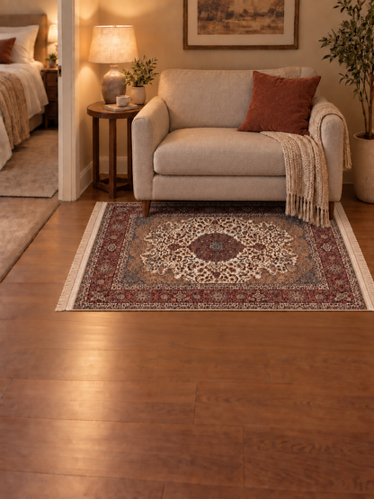 Royal Maroon Medallion Silk Carpet 100x150cm