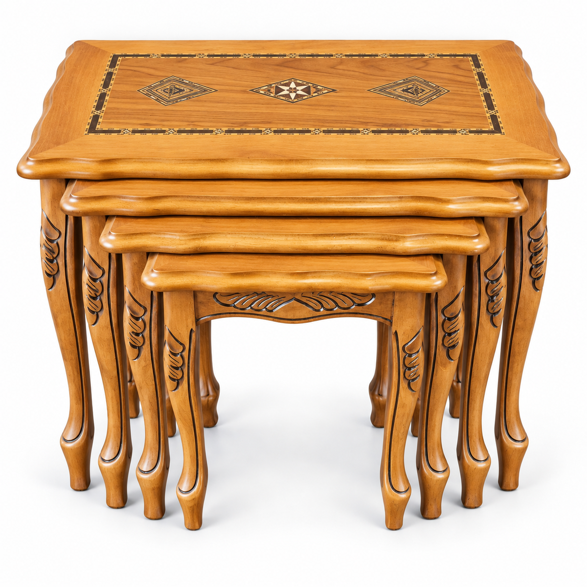 Anatolian Heritage Hand-Carved Beechwood Nesting Table Set 4in1