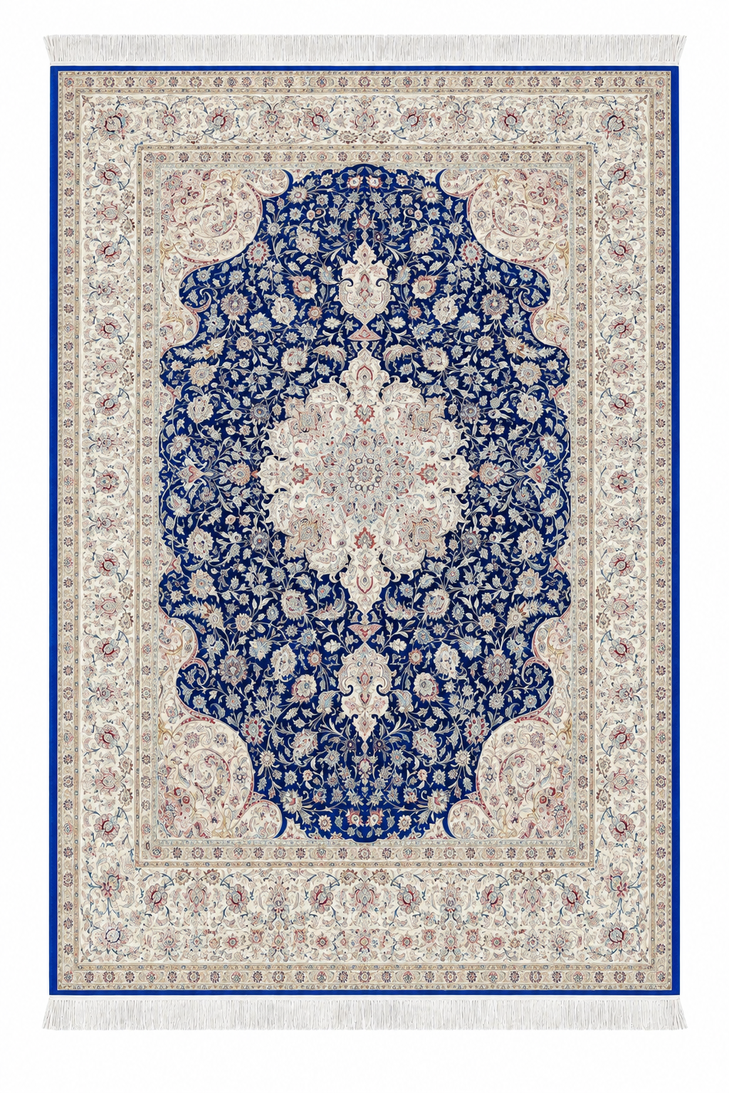Imperial Navy Medallion Natural Persian Wool & Silk Carpet 200x300 cm