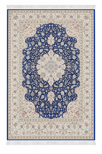Imperial Navy Medallion Natural Persian Wool & Silk Carpet 200x300 cm