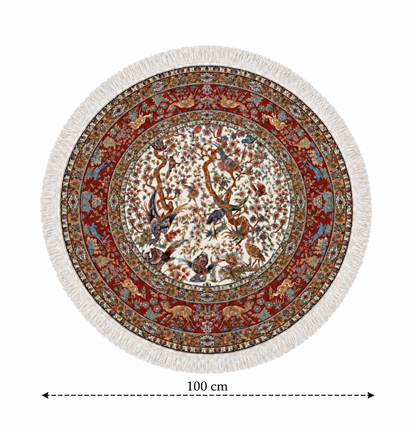 Persian Enchanted Aviary Silk Carpet Round 100cm Diameter