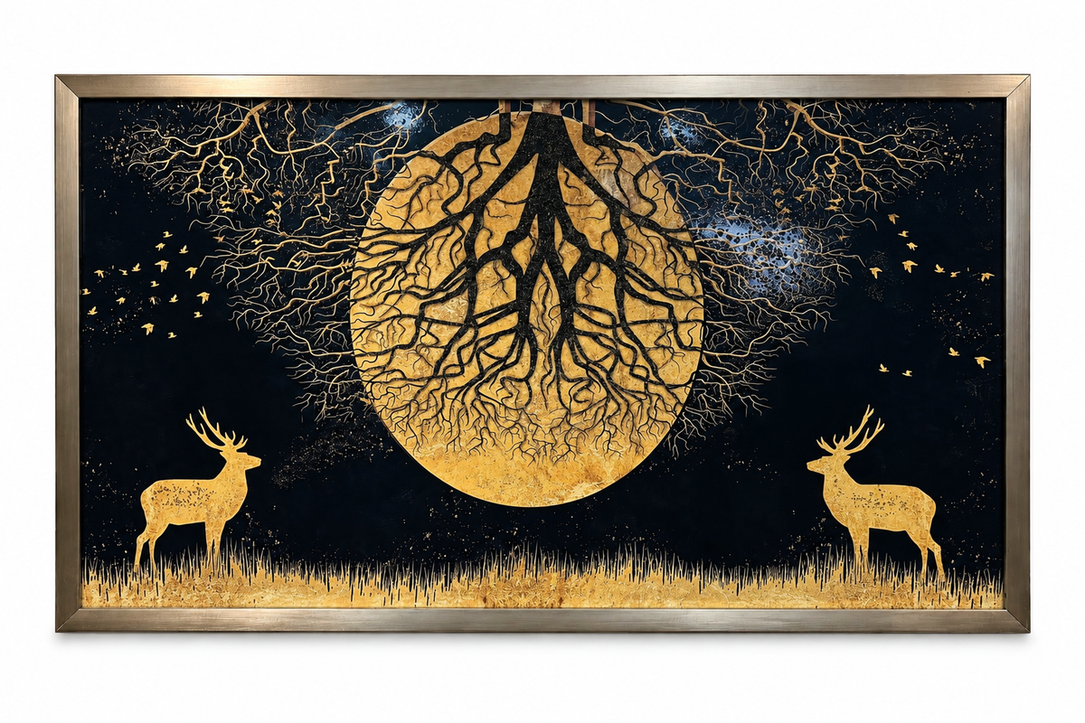 Golden Tree of Harmony Decorative Frame (75x125cm)