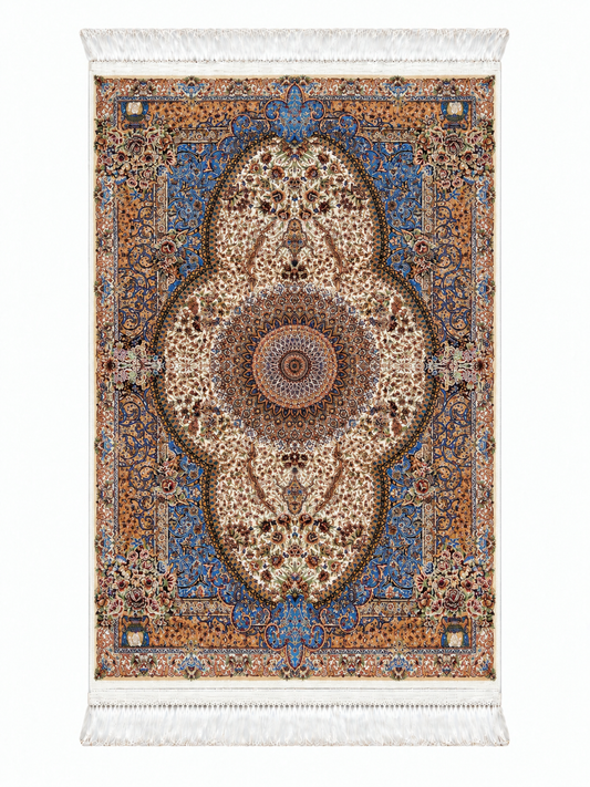Imperial Blue Rosette Silk Carpet 60x90cm