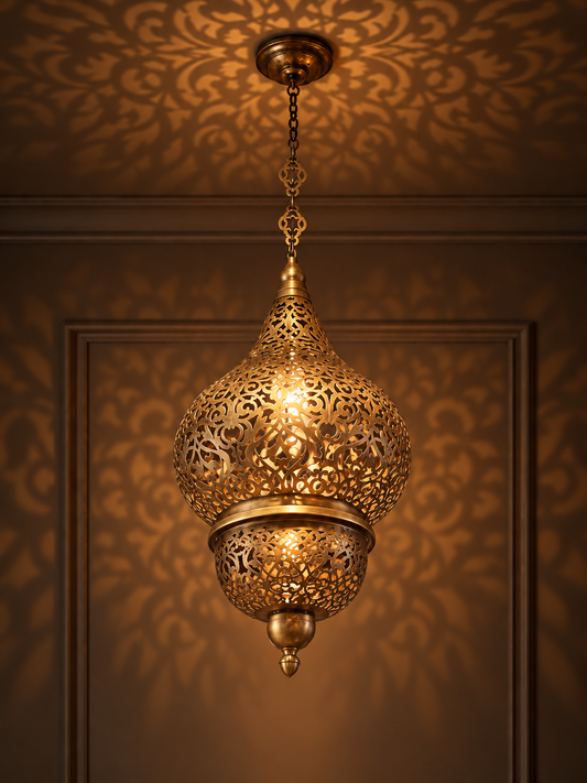 Ottoman Teardrop Laser-Cut Turkish Brass Chandelier