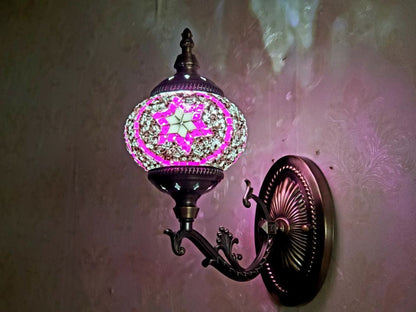 Turkish Honeycomb Mosaic Wall Lamp – Handcrafted Multicolor Glass Wall Sconce - 1320-1W