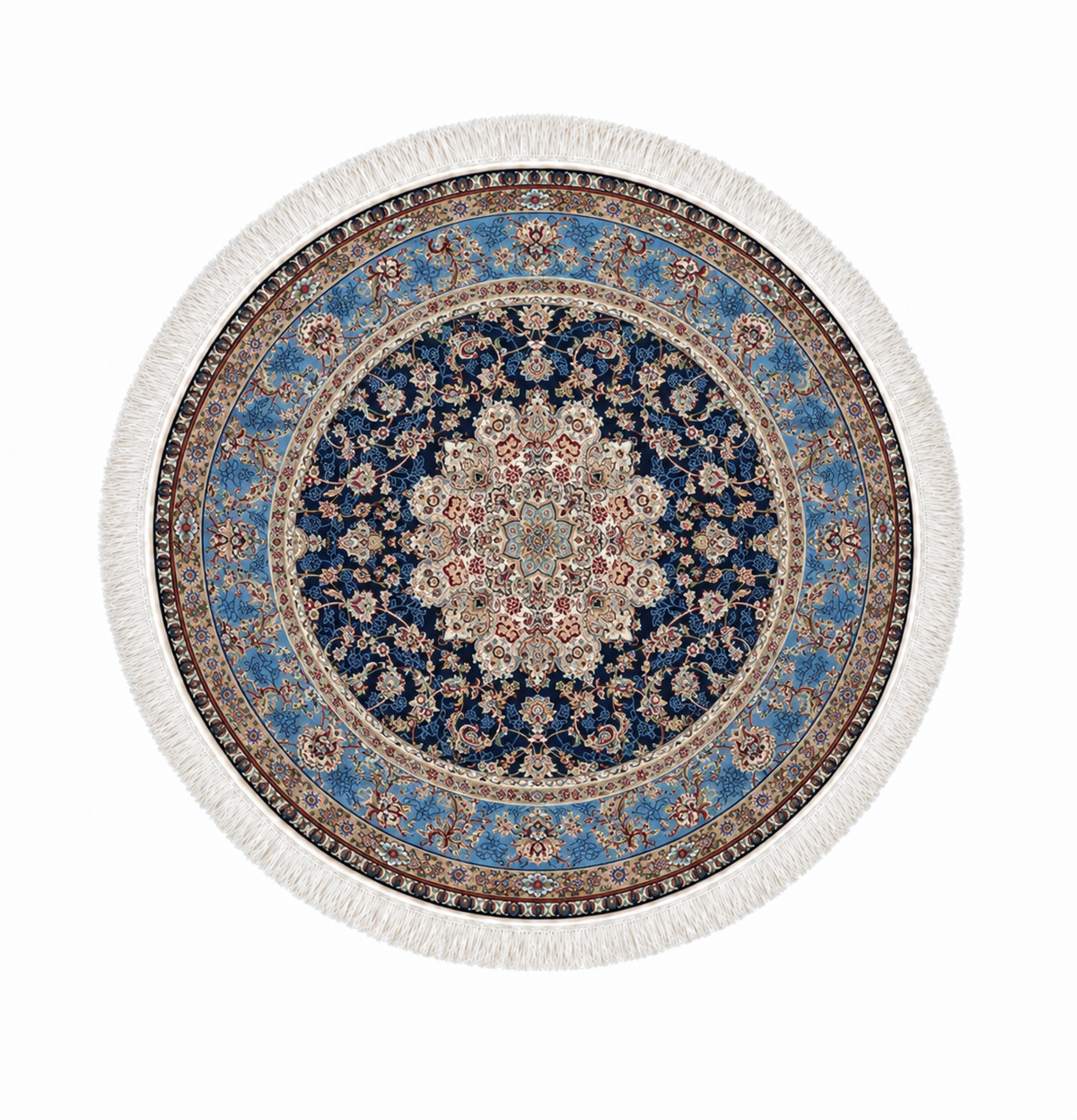 Persian Sapphire Royal Medallion Round Silk Carpet 100cm Diameter