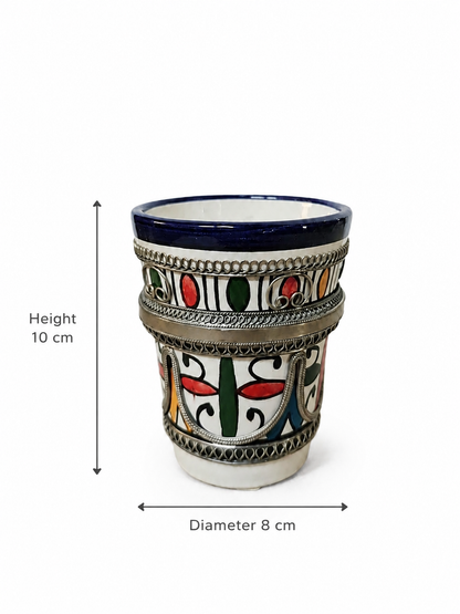 Handcrafted Marrakesh Tea Glass with Silver Filligree - M153(01)