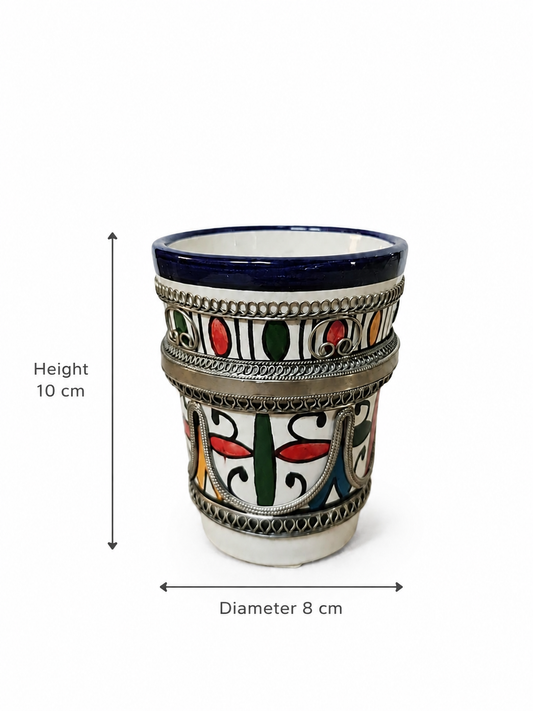 Handcrafted Marrakesh Tea Glass with Silver Filligree - M153(01)