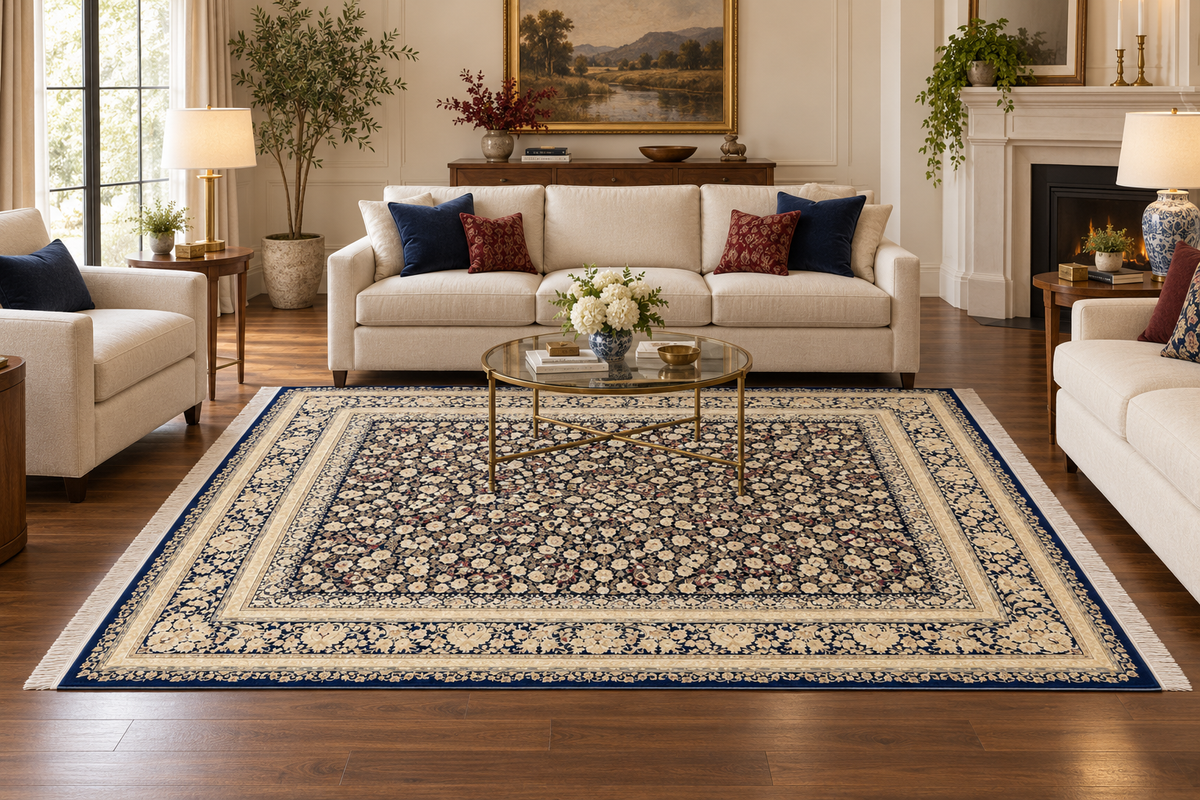 Midnight Ivory Garden Natural Persian Wool & Silk Carpet 200x300 cm
