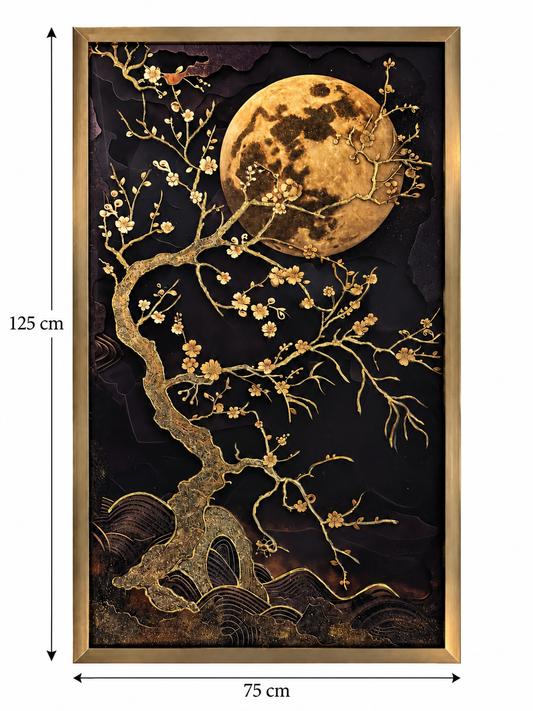 Golden Moon Blossom Decorative Wall Frame (75x125cm)
