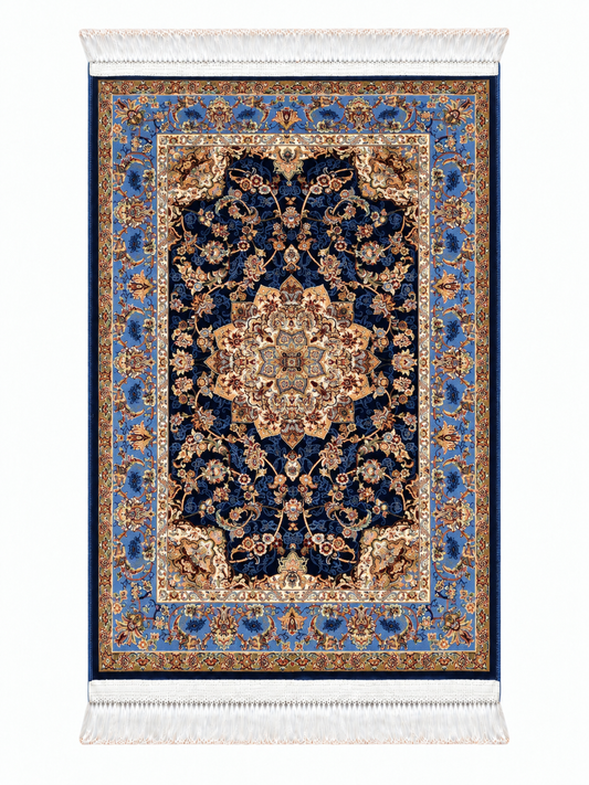Persian Sapphire Royal Medallion Silk Carpet 60x90cm