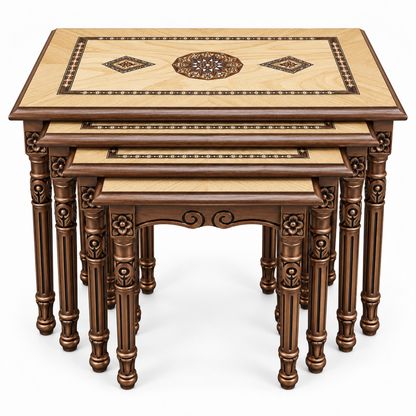Seljuk Mosaic Hand-Carved Nesting Tables 4in1