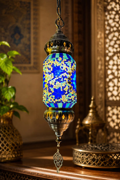 Turkish Mosaic Glass Handcrafted Cylinder Lantern - 6776-1P(12cm)