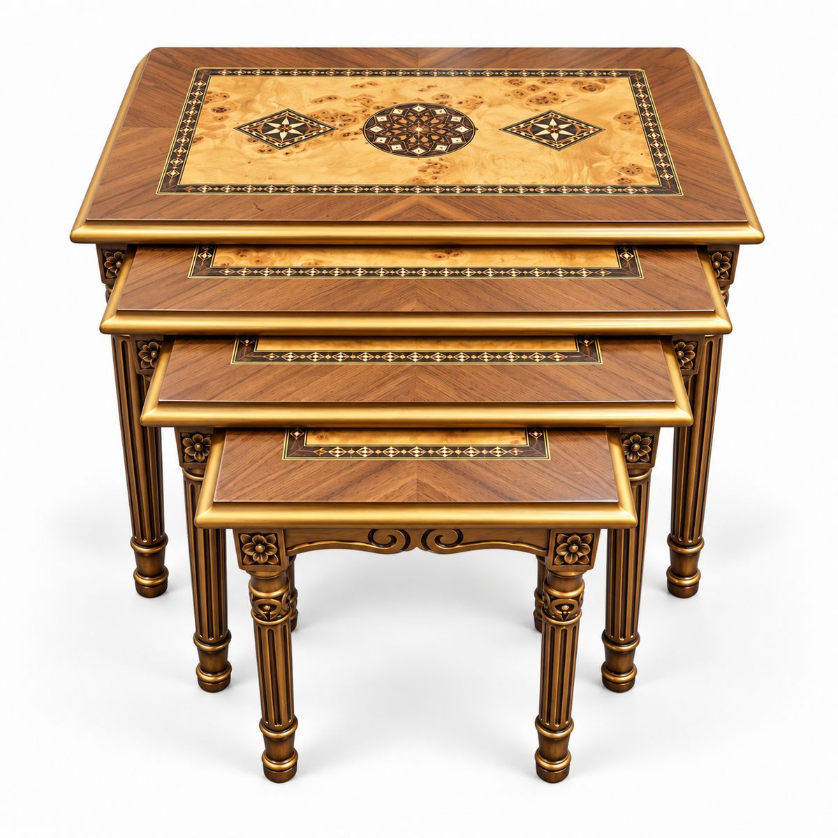 Seljuk Mosaic Hand-Carved Nesting Tables 4in1