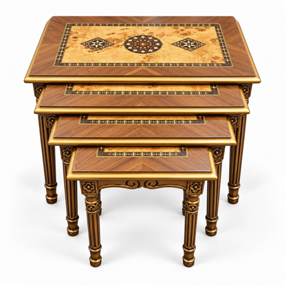 Seljuk Mosaic Hand-Carved Nesting Tables 4in1