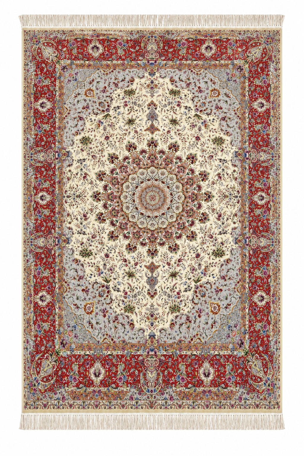 Royal Isfahan Medallion Hand-Border  Natural Wool & Silk Carpet 250x350 cm