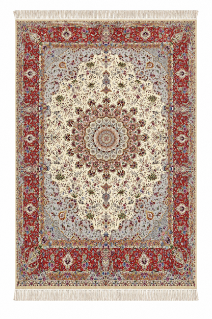 Royal Isfahan Medallion Hand-Border  Natural Wool & Silk Carpet 250x350 cm