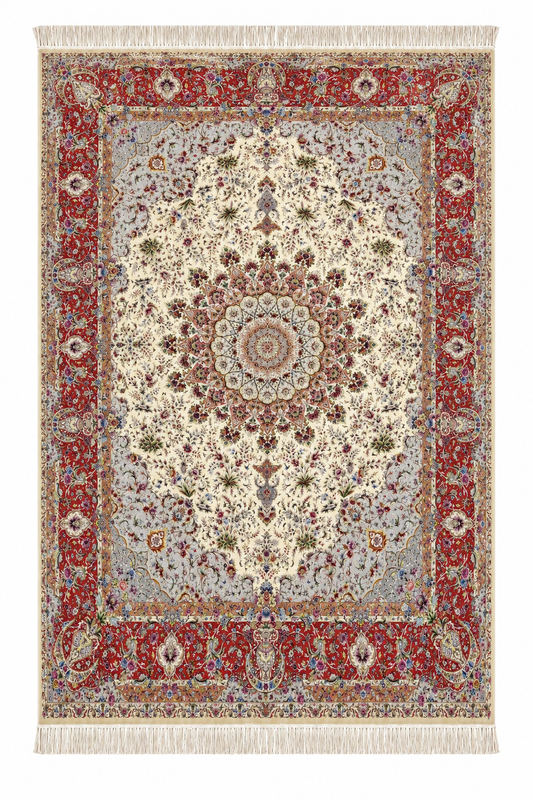Royal Isfahan Medallion Hand-Border  Natural Wool & Silk Carpet 250x350 cm
