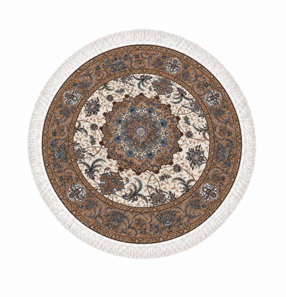 Imperial Caramel Medallion Persian Silk Carpet Round 100cm Diameter