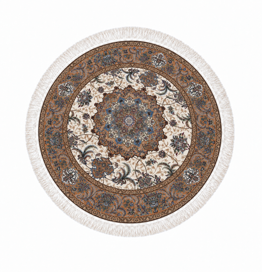 Imperial Caramel Medallion Persian Silk Carpet Round 100cm Diameter