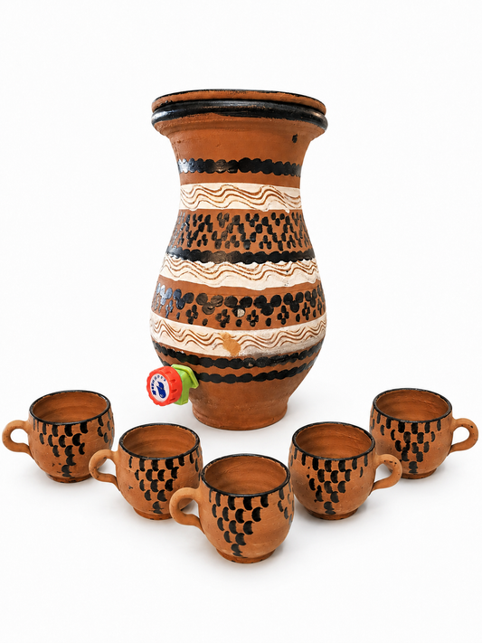 Handcrafted Moroccan Clay Water Jar & Cup Set