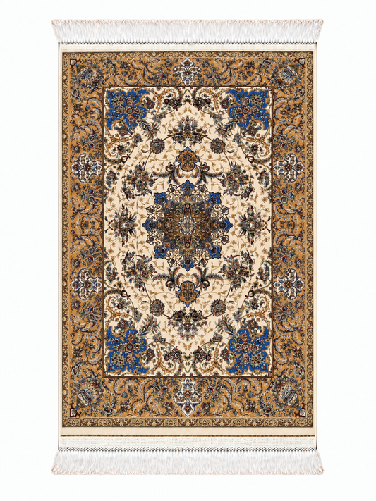 Golden Sapphire Medallion Silk Carpet 60x90cm