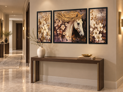 Golden Equine Blossom 3-in-1 Wall Art Frame
