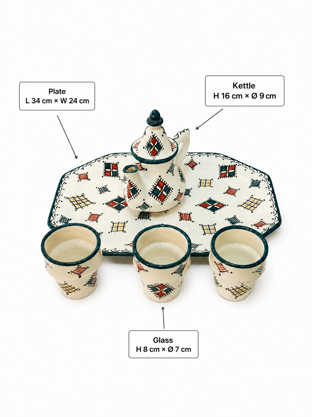 Fez Berber Tea Set Crosshatch Design
