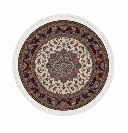 Burgundy Majestic Medallion Persian Silk Carpet Round 100cm Diameter