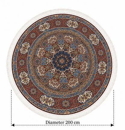 Persian Heritage Star Medallion Burgundy Round Silk Carpet 200cm Diameter