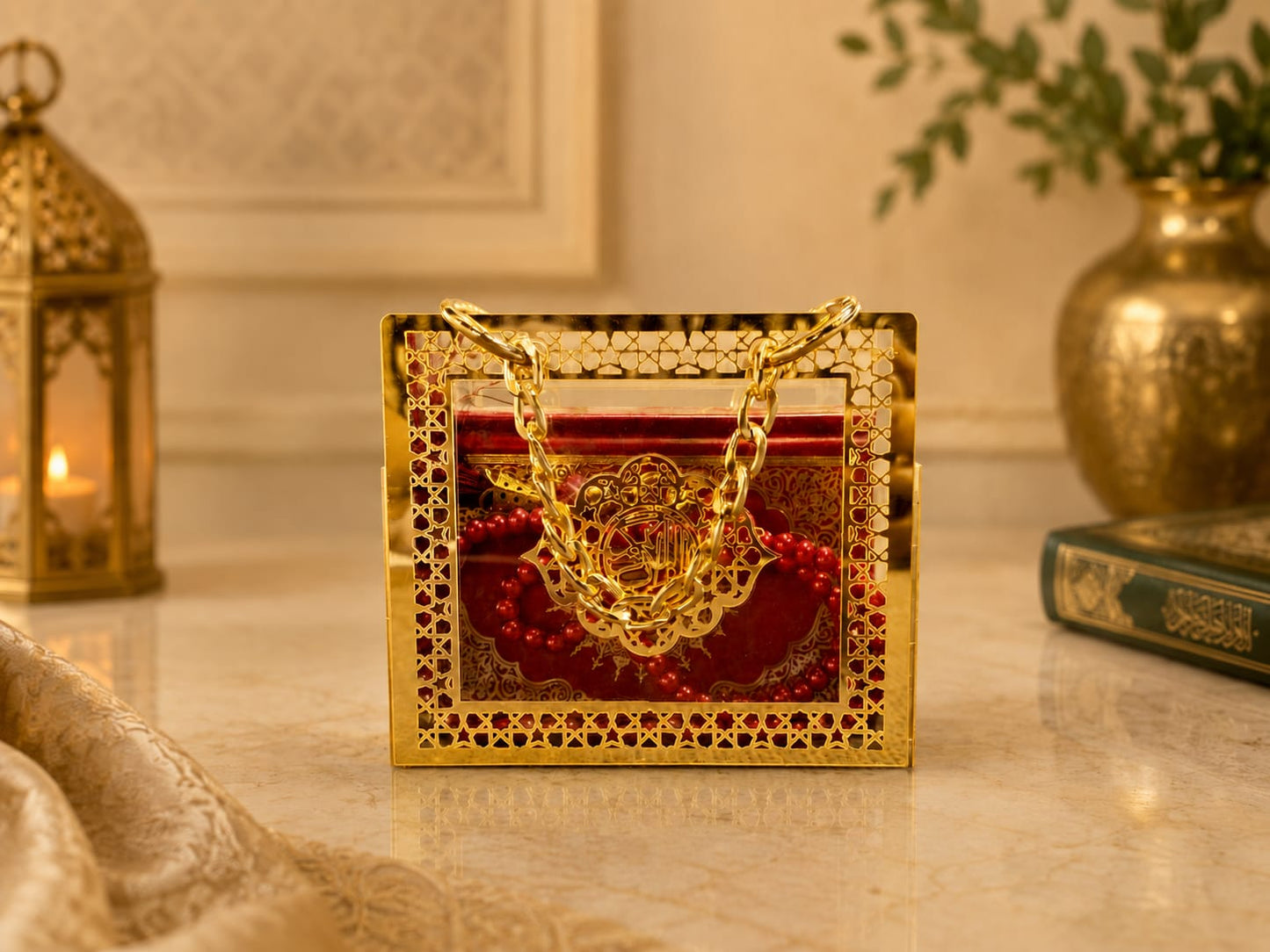 Mini Quran with Prayer Beads & Decorative Case Set -11241-