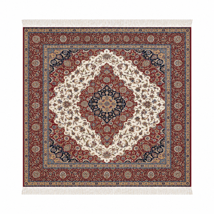 Royal Burgundy Persian Silk Medallion Carpet 200x200cm