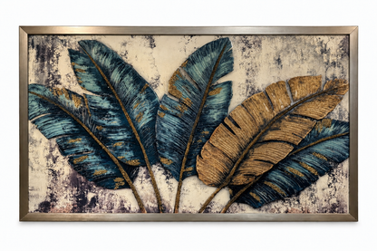 Emerald Golden Leaves Decorative Wall Art Frame (75x125cm)