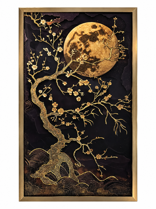 Golden Moon Blossom Decorative Wall Frame (75x125cm)