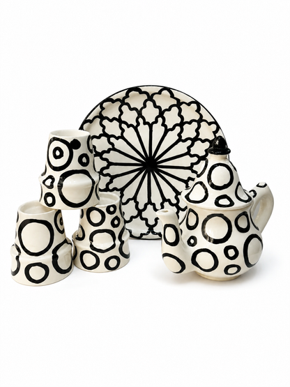 Moroccan Black Pebble Design-Ceramic Teapot Set