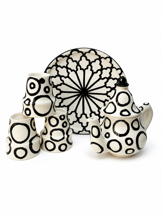 Moroccan Black Pebble Design-Ceramic Teapot Set