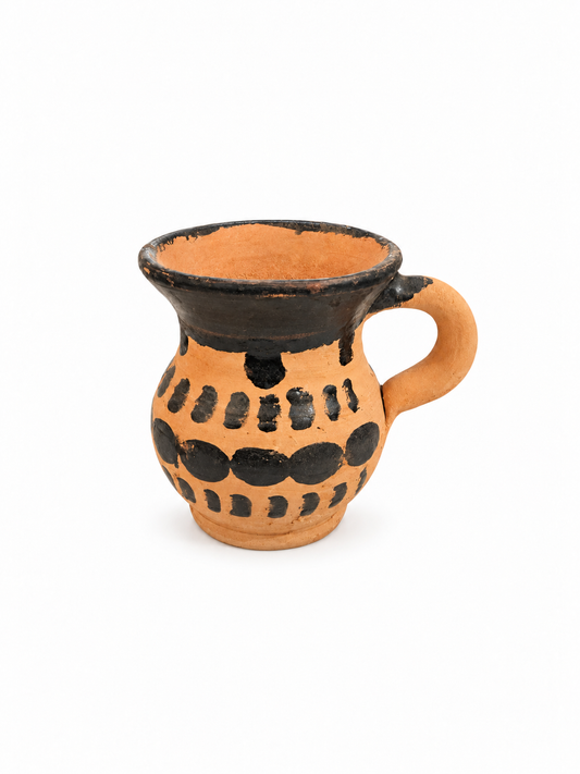 Handcrafted Moroccan Clay Water Cup, Black and Terracotta Pattern (Ds01)
